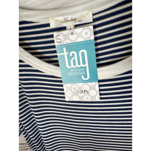 NEW Andree By Unit Women's Stripe Scoop Neck Slit Blouse Top Black White Small - Picture 7 of 11